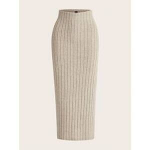 SHEIN: Fleecy Ribbed Bodycon Skirt Oatmeal color